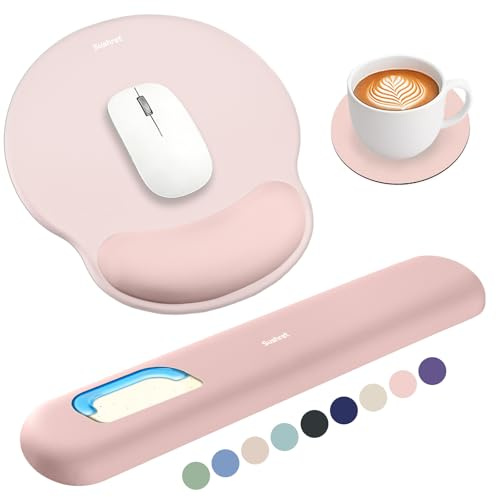 Sushret Mouse Pad and Keyboard Wrist Rest, Mouse Pad with Wrist Rest Set | Gel Memory Foam, 3-in-1 Mousepad Set, Arm Cushion Support for Computer Office Gaming, Desk Accessories Cute Setup, Sky Blue