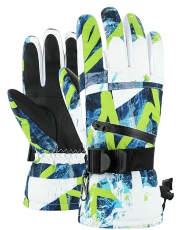 LUYYBDBG Guanti da Sci Termici Uomo Donna Pile Invernale Snowboard Caldi Impermeabili per Bambini Touch Screen A 3 Dita Lo Sci-Blu Bianco-XL
