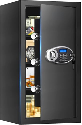 6.2 Cuft Large Fireproof Safe for Home Documents, Digital Security Personal Safety Box with Programmable Keypad, Spare Keys and 3 Removable Shelf, Anti-Theft Fire Safe Box for Money Firearm Medicine