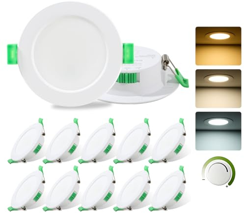 Fynokst Foco LED empotrable de 230 V, regulable, 7 W, 68 mm – 78 mm, tamaño del orificio, 3000 K/4000 K/6500 K, temperatura de color ajustable, focos IP44, lámpara de techo para cocina, baño, salón