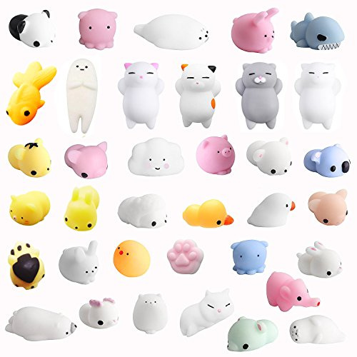 Amaza Mochi Squishy Kawaii Cadeau Anniversaire Enfants Invites, Lot de 36 Scouchi Animaux, Soft Squeeze Jouet Squishies Anti Stress Enfant pour Pochette Surprise,,Petit Jouet Pinata,Surprise Paques