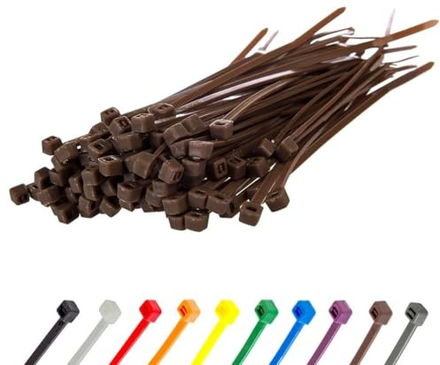 Gocableties Small Brown Cable Ties, 100mm x 2.5mm, Pack of 100, 4” Nylon Zip Ties, Plastic Tie Wraps, Self-Locking Mechanism, for Home, Garden
