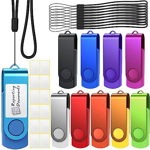 Uflatek USB Sticks 2GB USB 2.0 Speicherstick 10 Stück Bunt Memory Stick Metall Flash Drive Rotate USB-Flash-Laufwerk Thumb Drive Externer Datenstick