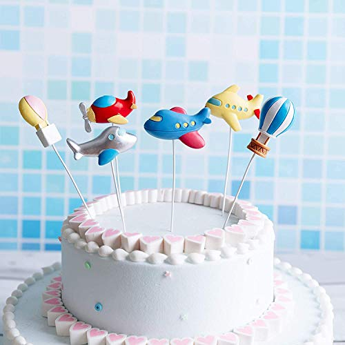 Unimall 6er Pack Flugzeug Cake Topper 2D Heißluftballons Cake Picks Babyparty Jungen Mädchen Geburtstagsfeier Kuchen Dekorationen Zubehör