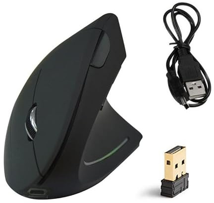 ISMMIK Bluetooth Rechargeable Vertical Mouse (BT5.0/3.0+USB), Wireless Right handed Mouse 6-Button, Optical Mouse 4800 DPI 6 Adjustable Levels,Quiet Clicks,Wide Compatibility-Black