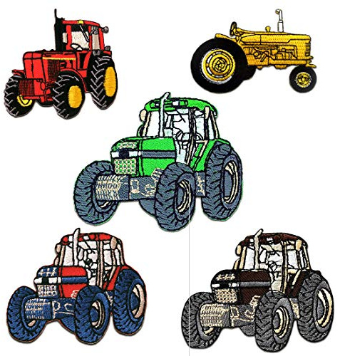 Catch the Patch Traktor Set 5 Stück - (Größe: verschiedene Größen) – Patches & Bügelbilder zum Aufnähen oder Aufbügeln – Für Kleidung, Jacken, Rucksäcke & DIY-Projekte