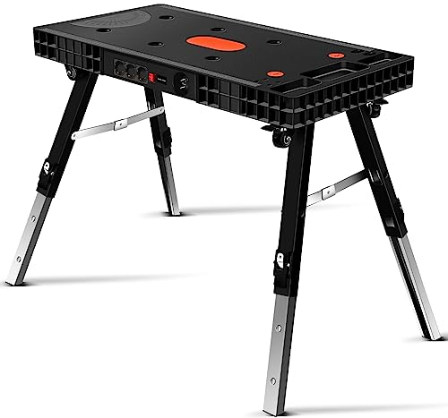 Vertak Banco de Trabajo Plegable 5 en 1 con Enchufe, Banco de Trabajo Plegable en casa, Banco de Carpintero y Mesa tensora de 150 kg Gran Superficie de Trabajo Escala e indicación de ángulo versátil