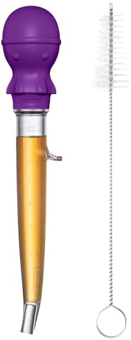 U-Taste Grande Baster per Tacchino Angolato: 109℃ Resistente al Calore Pipetta per Grasso di Carne in Tritan con Bulbo di Polpo in Silicone e Spazzola per la Pulizia(44 ml, Viola)