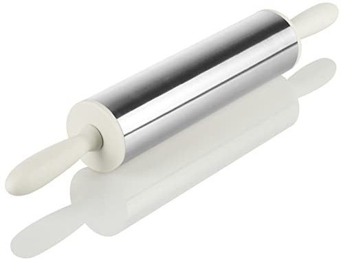 com-four® Mattarello in Acciaio Inossidabile - Mattarello Come Accessorio per la Cottura - Rotolo da Forno con Manici in plastica - per stendere Pasta e Pasta di Zucchero (1 Pezzo - Grigio Chiaro)