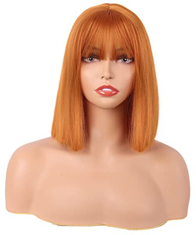 MapofBeauty 12 Inch/30 cm Straight Bob Flat Bangs Short Colorful Synthetic Hair Cosplay Party Wig (Orange)