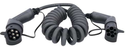 Smartronica Cavo Caricabatterie Auto Elettrica a Spirale - Connessione Trifase con Cavo Tipo 2 a Tipo 2 - Lunghezza 5 Metri Spiralato, Nero, SM11KW