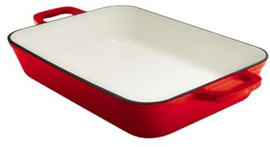 GRAND FEU Cazuela Rectangular de hierro fundido esmaltado para Lasaña, Platos para Horno - Molde para Gratinar Fuente de Cocinar elegante y minimalista con revestimiento de esmalte - 3,2 L, Rojo