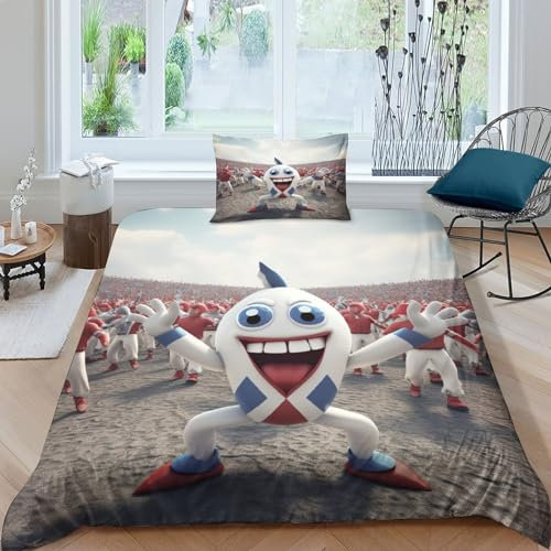 HMLTD Fußball Bettbezug Set 3D Gedruckter Fußball-Bettwäsche Bettwäschegarnitur Für Kinder Mädchen Jungen Bettwäsche Und Kissenbezüge Weich Microfaser Reissverschluss 2 Teilig Single（135x200cm）