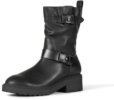 Amazon Essentials Women's Mid Calf Cropped Biker Boots, Black, 13