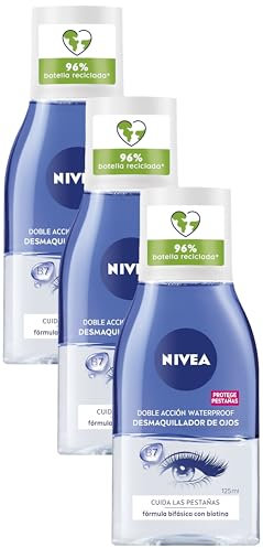 NIVEA Desmaquillador de Ojos Doble Acción (1 x 125 ml), líquido desmaquillante para el contorno de ojos sensible, limpieza facial rápida y suave (Paquete de 3)