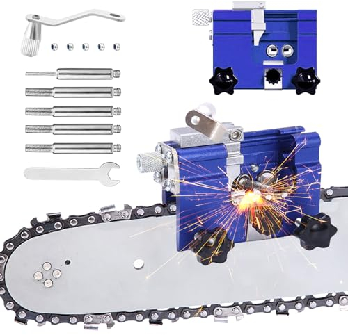 Afilador de motosierra portátil, manivela de mano, kit con 5 cabezales de lijado, afilador de cadena, afilador de dientes, afilador de cadenas de sierra, dispositivo de afilado para todo tipo de