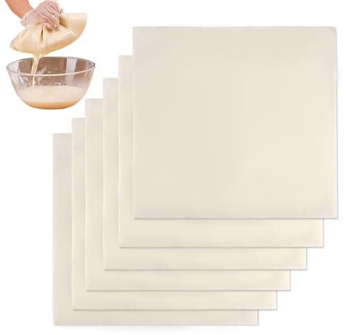 JINSIHU 6 Pièces Etamine Alimentaire, 50x50cm Étamine Tissu en Coton Mousseline Lavable pour Cuisiner Non Blanchi Mousseline Alimentaire Toile à Fromage en Tissu Microfibre Réutilisable Grade 100
