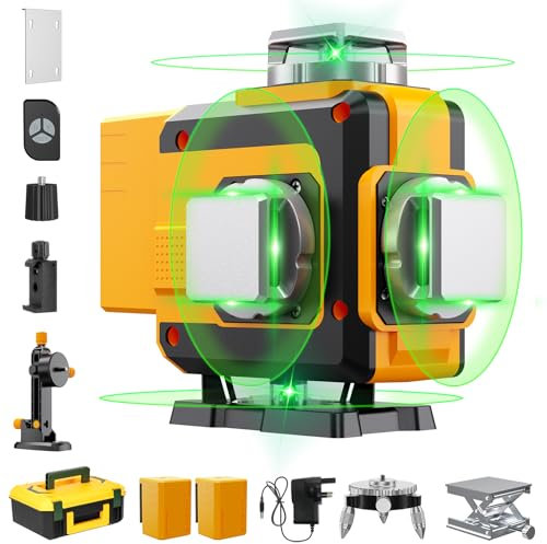 【Modo dual】Nivel Láser Verde 4x360°, Nivel Láser Profesional 4D 16 Hilos Autonivelante, IP54 A Prueba de Polvo, Resistente al Agua, 2 Baterías Recargables de 4800 mAh