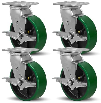 SY America 6 X 2 Industrial Casters - Heavy Duty Casters, Non-Marking Polyurethane on Cast Iron Core Wheel, 4 Swivel Top Lock Brake,5200 lbs Capacity Set of 4