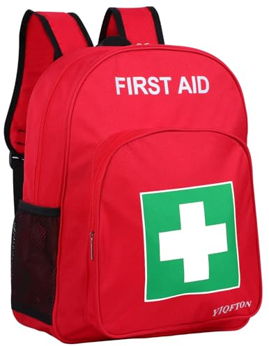 YIQFTON First Aid Backpack Empty, Red Waterproof Emergency Backpack, Portable Large Capacity Empty Medical First Aid Bag for Car Home Office Outdoor Travel Hiking Camping