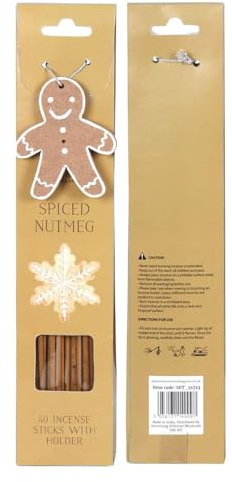 Lot de 40 bâtons d'encens de Noël au choix entre noix de muscade épicée, senteurs de biscuit à la vanille, avec support bonhomme en pain d'épices