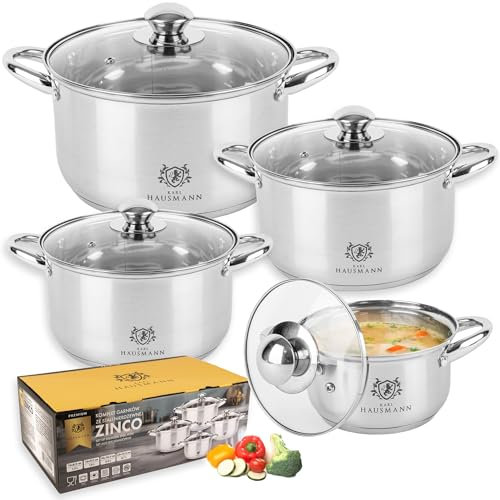 KARL HAUSMANN Set di Pentole Induzione - 4 Pezzi - Batteria di Pentole Acciaio Inox - Scala Interna - Pentola per Induzione, Gas, Elettrica e in Vetroceramica - Riscaldamento e Cottura Uniforme