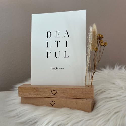 DwieDeko® Kartenhalter groß Holz 2er Set schwarzes Herz - Trockenblumen Deko - Fotogeschenke beste Freundin - Geschenke für Frauen - Tischkartenhalter Affirmationskarten - Danke Geburtstag Erwachsene