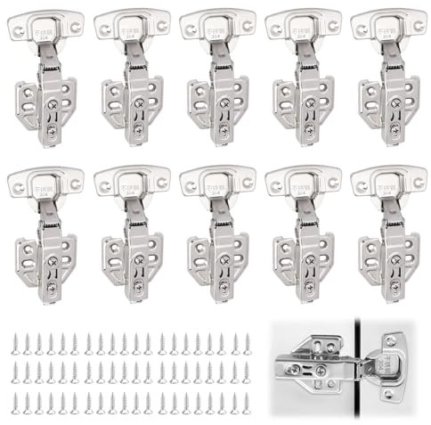 hicoosee 10 Piezas Bisagras de Armario, 110 Grados Bisagras de Resorte Plegables con Tornillos, Bisagras de Muebles de Acero Inoxidable para Puertas de Armario de Cocina