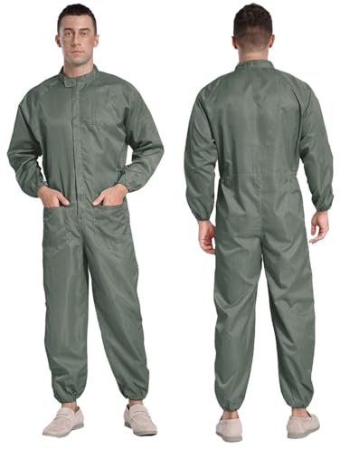 Xnihocha Men's Long Sleeve Protective Coverall Suit Anti-Static Dustproof Boiler Suit Uniform Workwear Gray M