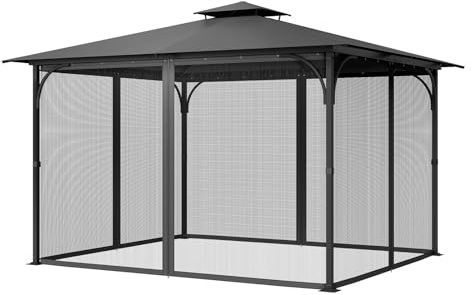VEVOR Moskitonetz für Pavillon, Mückennetz, passend für 304,8x396,2x207,3 cm große Pavillons, Insektenschutz, 4-teiliger Seitenwand-Pavillonvorhang, mit Doppelreißverschluss (nur Netz)