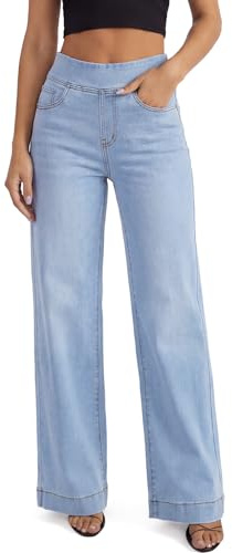 UCOOLYN Vaqueros Elásticos Mujer,Pantalón Vaquero Ancho Tiro Alto Pierna Ancha Holgada Sweatpants Jeans Women Wide Leg, Azul Claro