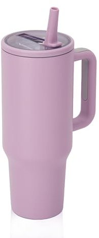 Y·J&H 40oz (1200ml) Travel Tumbler Double Wall Vacuum Insulated Coffee Mug Stainless Steel Coffee Cup with Handle and Flip Straw, BPA Free - Lilac Purple