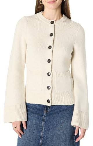 Amazon Essentials (Demi's Pick) Women's Regular-Fit Long-Sleeve Cardigan with Bell Sleeves and Shaped Waist, Oatmeal Heather, Medium