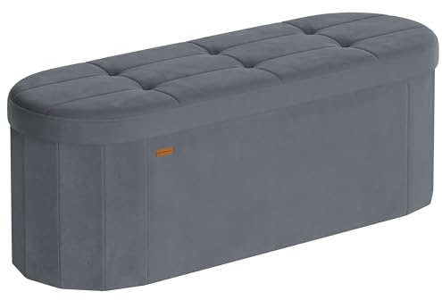 SONGMICS Cassapanca, Pouf Contenitore, Poggiapiedi Pieghevole, Montaggio Facile, per Soggiorno, Ingresso, Camera da Letto, in Velluto, Capacità110 L, 38 x 110 x 38 cm, Grigio Ardesia LSF297GN01