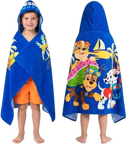 Pat Patrouille Serviette de Bain avec Capuche Garcon, Coton Poncho de Bain Enfant, Douce et Absorbante Natation Piscine Serviette de Plage, Voyage Accessoires, Ete Cadeau Garcon (Bleu Paw Patrol)