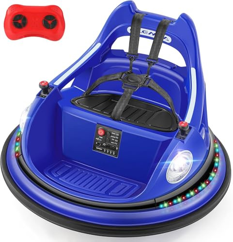 ELEMARA 12V Ride on Bumper Car, Electric Car for Kids with Remote Control, 1.9MPH Max, Bluetooth Ride on Toys with 2-Speed, 2 Driving Mode, 360°Spin, 5 Lighting Mode,DIY Stickers, Car for Kids, Blue