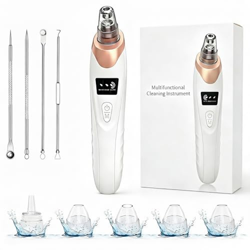 Blackhead Remover for Face, 9-in-1 Pore Vacuum Kit with 5 Probes & 4 Pimple Extractor Tools, Facial Pore Cleaner Vacuum for Nose, Professional Blackhead Suction Tool for Men & Women (Gold)