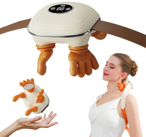Masajeador de Cuello 4D Inalámbrico, Masajeador Cervical y Espalda con 3 Ajustes de Masaje y 2 Niveles de Calor, Eléctricos Masajeador Shiatsu Portátil para Relajar Músculos (Beige)