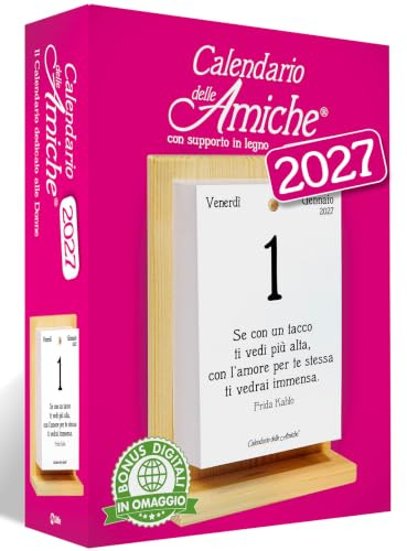 Calendario delle Amiche 2027 Eco Sostenibile. Il Primo e L'Originale. Il Calendario Geniale dedicato alle Donne. Idea Regalo con Scatola. Supporto in Legno. Ogni giorno Frasi Filosofiche al Femminile