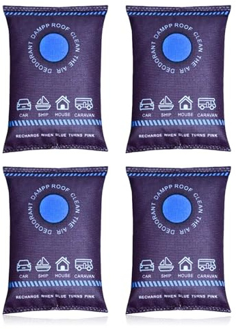 Deumidificatore per auto, riutilizzabile, sacchetto deumidificatore per auto, sacchetto per deumidificatore, per armadio, casa, 4 x 100 g