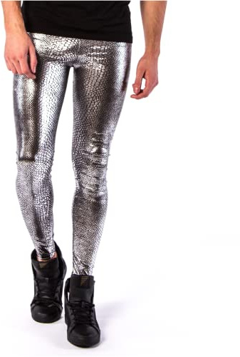 Kapow Meggings Men's Metallic Leggings, Shiny 4-Way Stretch Tights for Festivals, Raves, Clubwear, Cosplay & Streetwear
