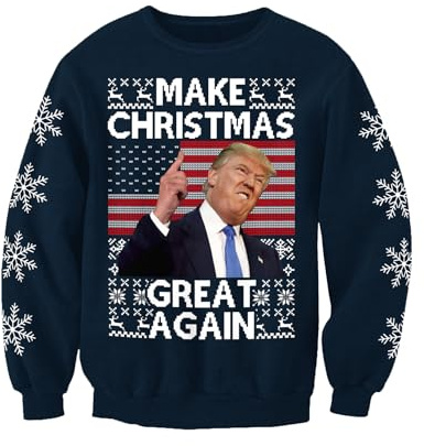 Donald Trump Rendi di Nuovo Fantastico il Natale Maglione da Adulti a Tema Natalizio Novità, Blu, XL