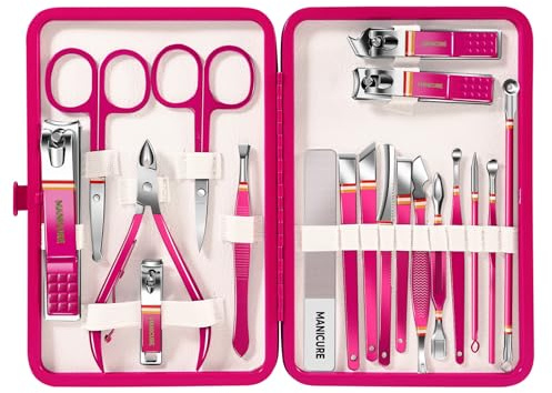Kuzey Home Manicure Pedicure Set, 19-Piece Premium Stainless Steel Grooming Kit Crafted with Care – Professional Nail Clippers & Tools with Travel Case for Men & Women