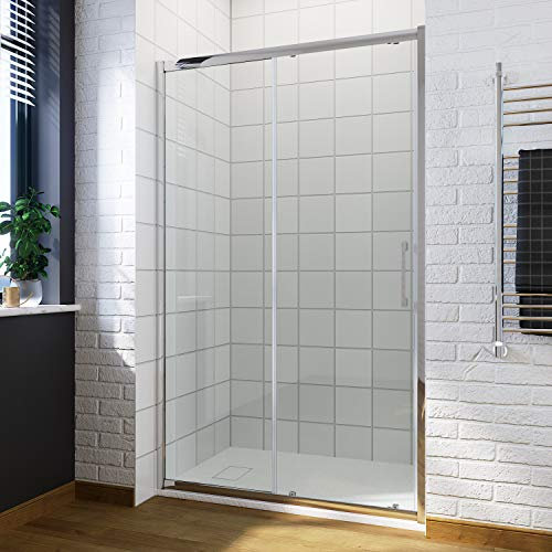 ELEGANT 1400 x 700mm Sliding Shower Enclosure with Anti Slip Resin Tray + 90mm Free Waste 8mm Easy Clean Safety Glass Shower Cubicle Screen Panel