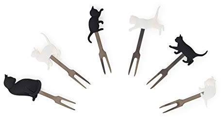 Legami - Lot de 6 fourchettes pour apéritif, réutilisables, durables, adaptées à la nourriture des doigts, 3,4 x 9 cm, thème chats