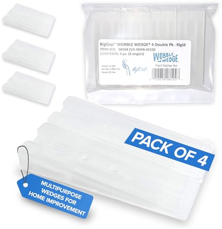 Wobble Wedge BigGap Rigid Plastic Shims - Made in USA, Multipurpose Wedges for Home Improvement & Work, Leveling Pads for Large Gaps & Heavy Loads, Furniture Appliance Levelers - 4 Pack