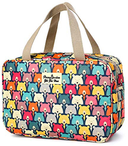 A-QMZL Borsa da toilette per donna, Grandi articoli Organizer per il lavaggio, per trucco, Custodia cosmetica portatile floreale, per ragazze (Many Bear)