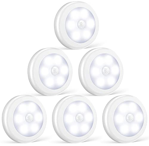 Foonii LED Nachtlicht mit Innen Bewegungsmelder,led lampe batteriebetrieben 3M Klebend für Flur Küche Schlafzimmer Treppe Schrank (Magnetisch） (Weiß, 6er set)