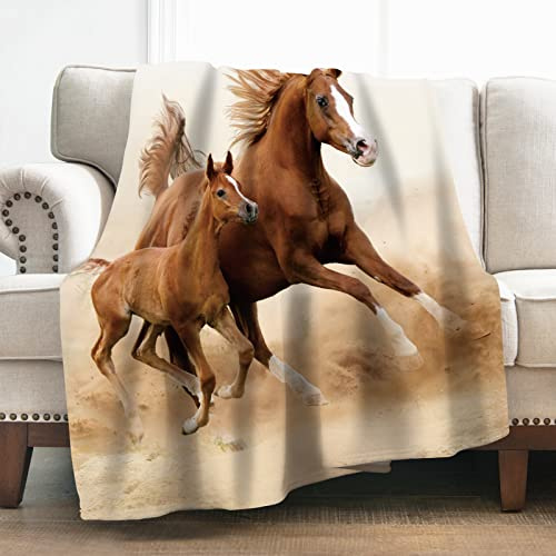 Levens Horse Blanket Gifts for Women Men Boys, 50x60 Running Brown Horses Throw Blanket Decor for Couch Chair Sofa Home, Birthday for Horse Lovers Soft Cozy Lightweigh Throw Blankets