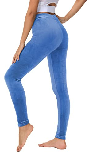 COZZYON Damen-Leggings, Velours, hohe Taille, weiche Leggings, warme Winter-Velours-Yogahose, Königsblau, M